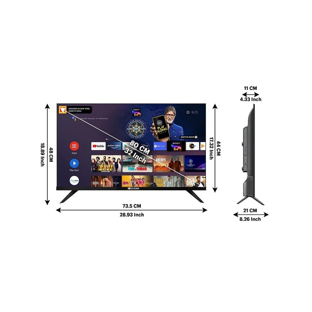 Kodak 80 cm (32 inches) HD Ready Certified Android Smart LED TV 32HDX7XPROBL (Black)