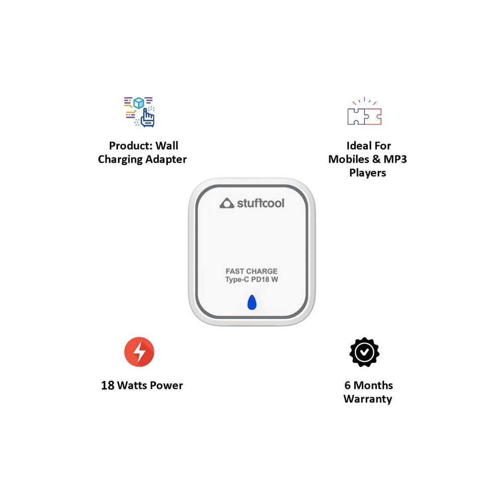 Stuffcool Celox 18 Watts 1-Port USB Wall Charging Adapter (PD18W, White)