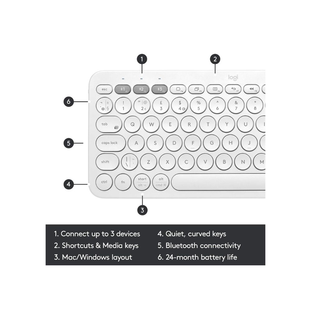 Logitech K380 Wireless Multi-Device Keyboard for Windows, Apple iOS, Apple TV Android or Chrome(Off White)