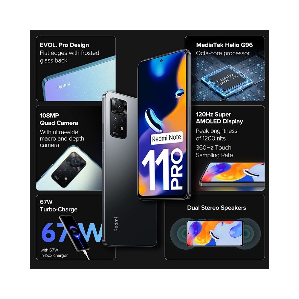 Redmi Note 11 Pro (Stealth Black, 8GB RAM, 128GB Storage)