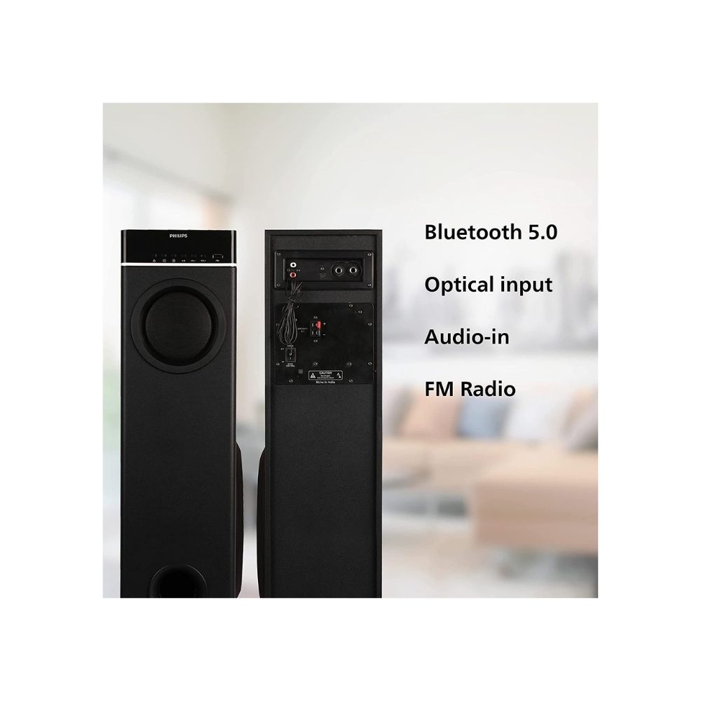 Philips Audio SPA9070/94 70 W Tower Speaker with Optical Input and Mic, Black