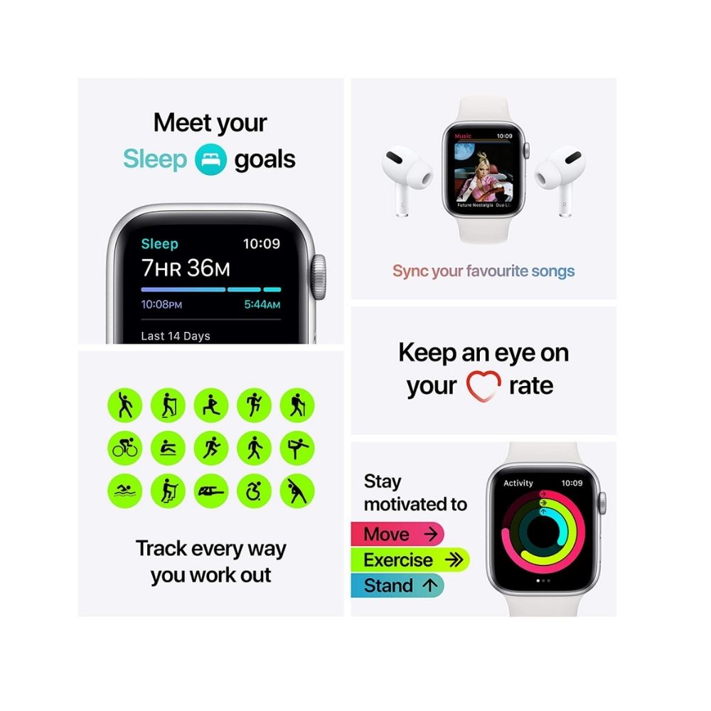 Apple Watch SE GPS + Cellular MYEV2HN/A 44 mm Silver Aluminium Case with White Sport Band