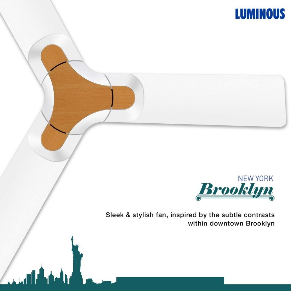 Luminous New York Brooklyn 75 Watts Ceiling Fan (White, Pine Wood), 1200mm