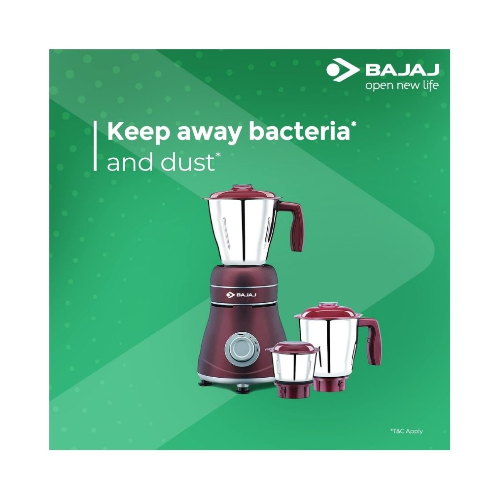 Bajaj Crimson Red Ivora 800 W Mixer Grinder (3 Jars, Brown, Grey)