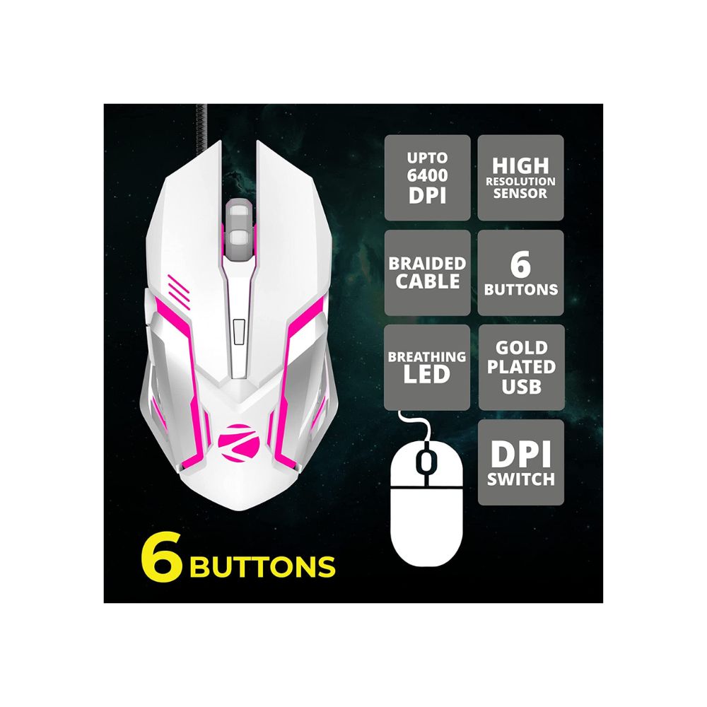 Zebronics Zeb-Transformer Gaming Keyboard and Mouse Combo (USB, Braided Cable) White with Silver