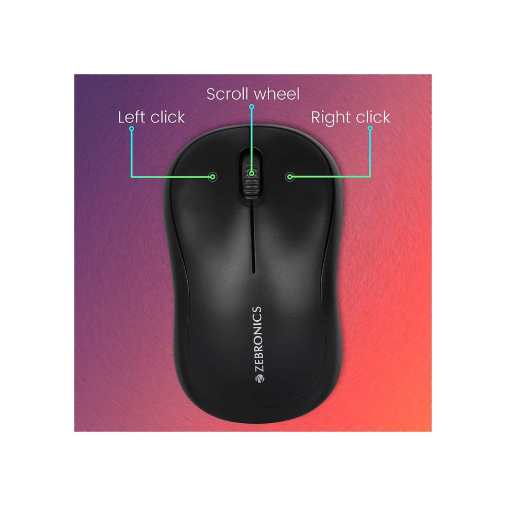 Zebronics zeb-comfort wired usb mouse, 3-button, 1000 dpi optical sensor black
