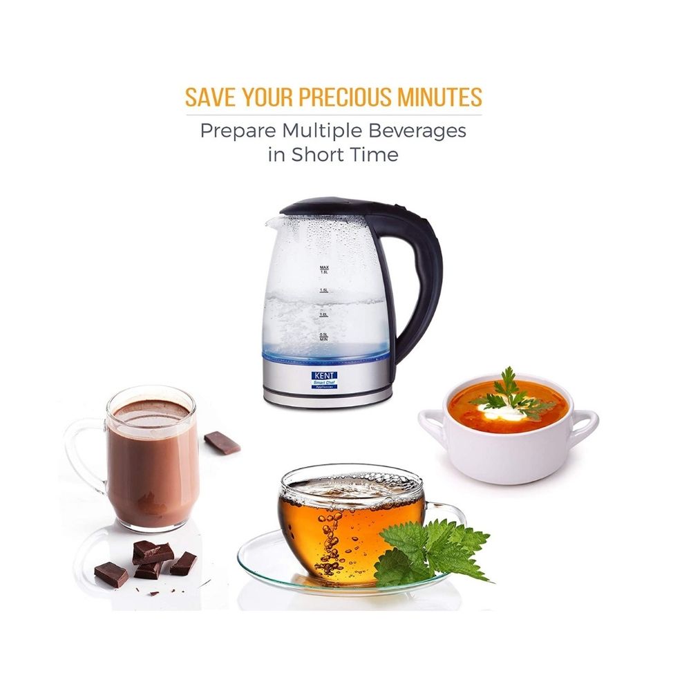 Kent Elegant Electric Glass Kettle (16052), 1.8L, Stainless Steel