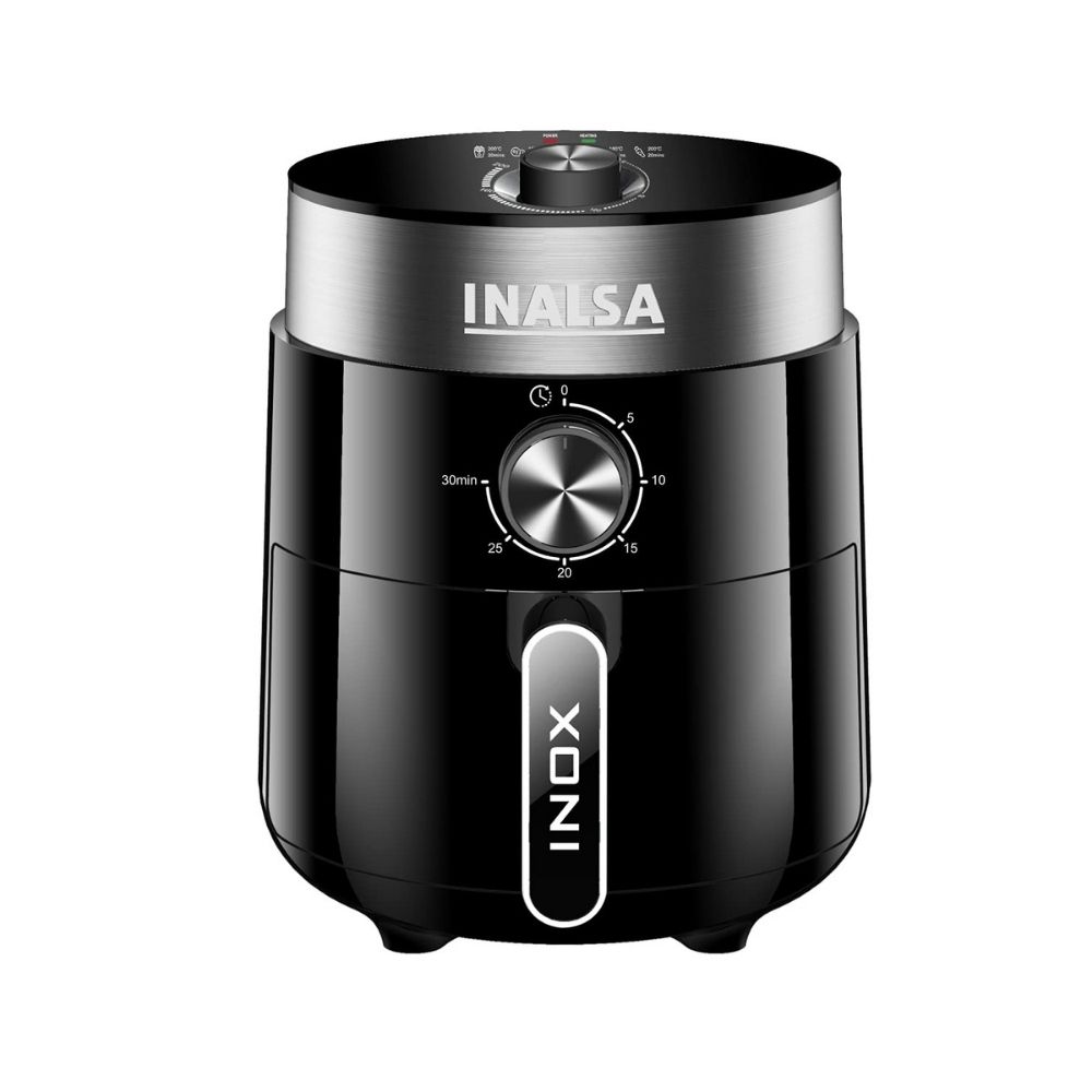 Inalsa 2.5 L Inox-1200W Air Fryer with Power & Heating Light Indicator And 30min Timer with Bell Ring, (Black)