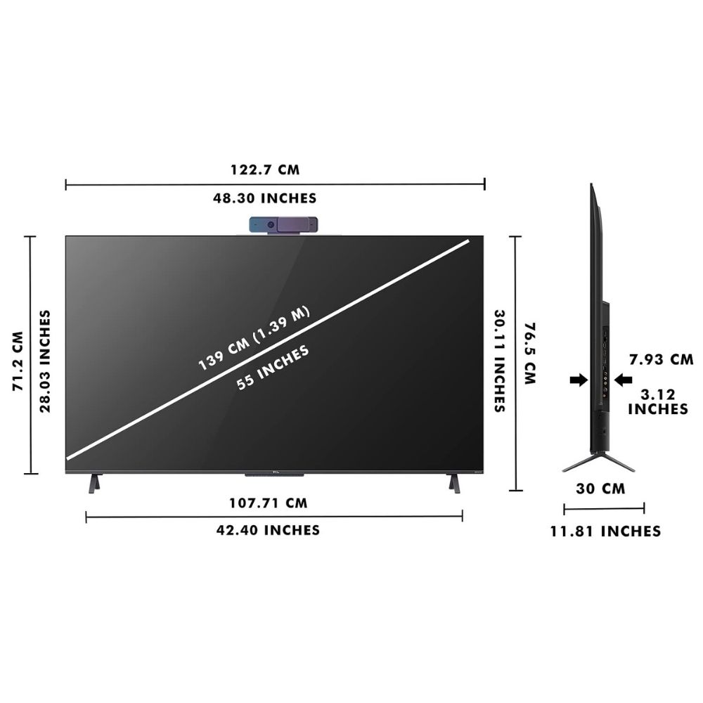 TCL 138.7 cm (55 inches) 4K Ultra HD Certified Android Smart QLED TV 55C725 (Black) (2021 Model) | With Video Call Camera