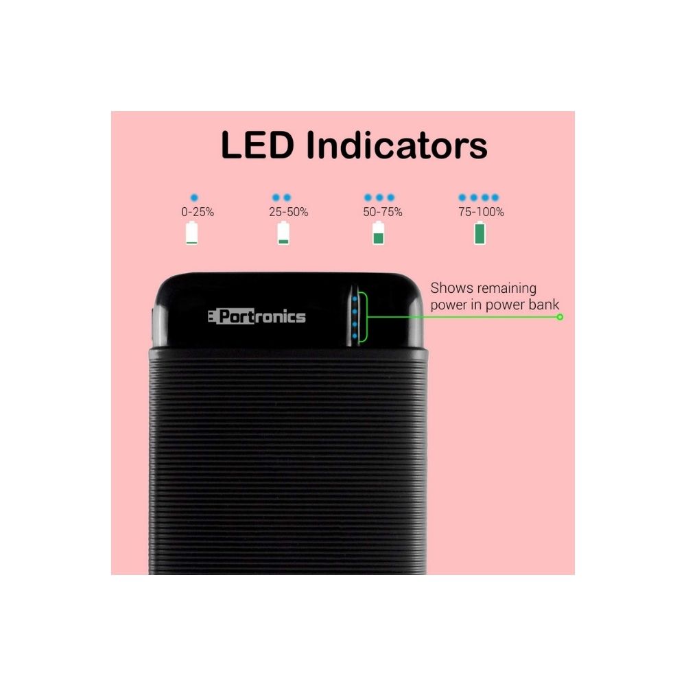 Portronics Power PRO 10K 10000mAh Power Bank with Dual Output Emergency Mobile Charger(Black)