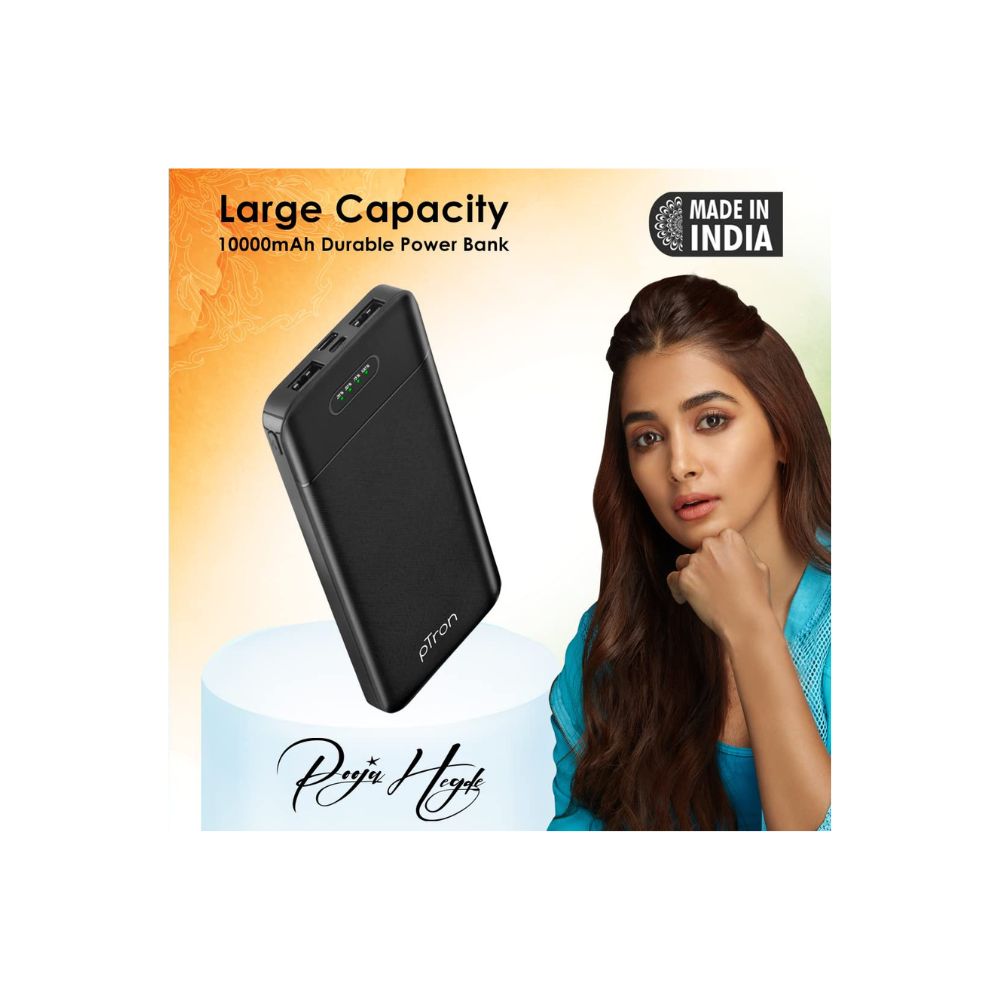 PTron 10000 mAh Lithium Polymer Power Bank Dynamo Lite with 10 Watt Fast Charging, Black