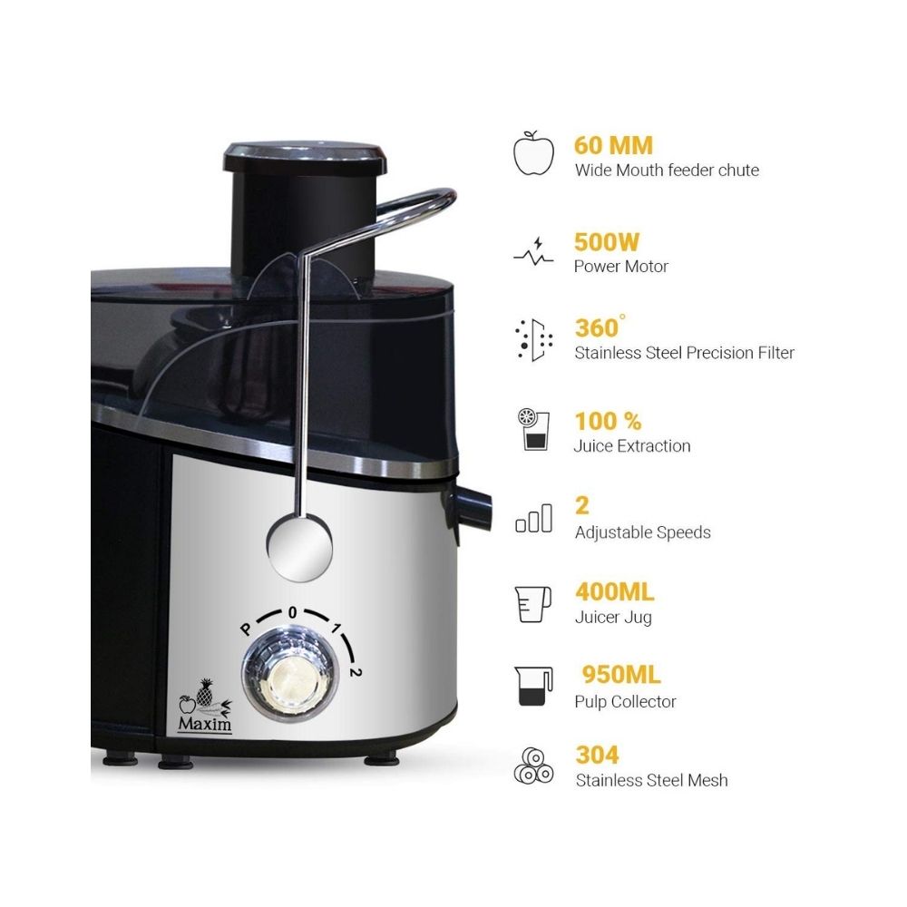 Inalsa Maxim Centrifugal Juicer-500 Watt with 60mm Wide Mouth & 2 Speed & Pulse Fuction