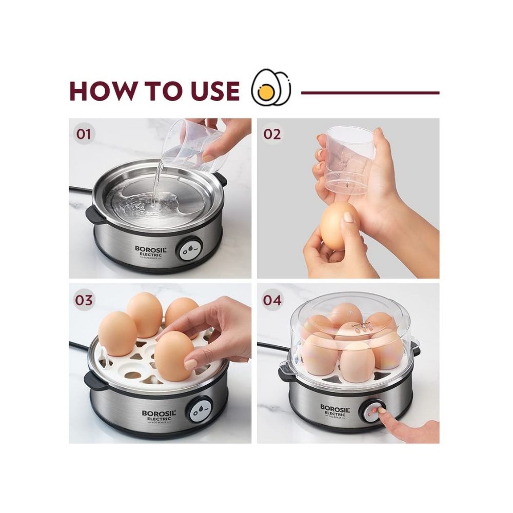 Borosil Electric Egg Cooker (Black, Silver, 7 Eggs)