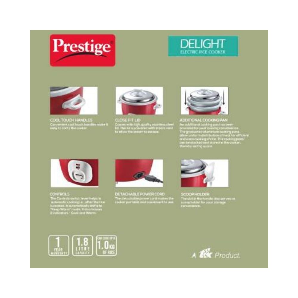 Prestige CUTE 1.8-2 Electric Rice Cooker with Steaming Feature  (1.8 L, Silky Red)