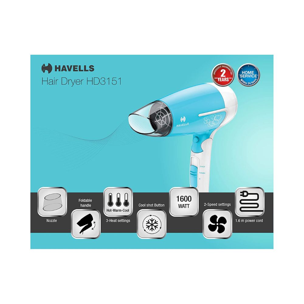 Havells HD3151 Hair Dryer  (1200 W, Turquoise Blue)