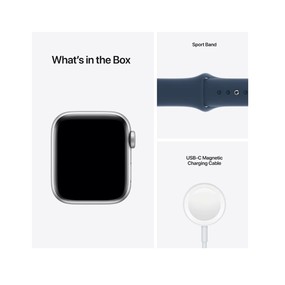 Apple Watch SE GPS + Cellular MKRY3HN/A 44 mm Aluminium Case  (Silver Strap, Regular)