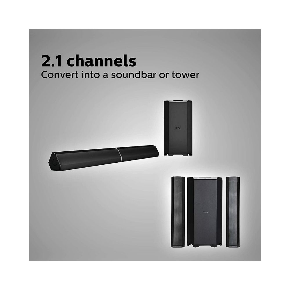 Philips Audio MMS8085B/94 2.1 Channel 80W Multimedia Speaker System with Convertible Soundbar