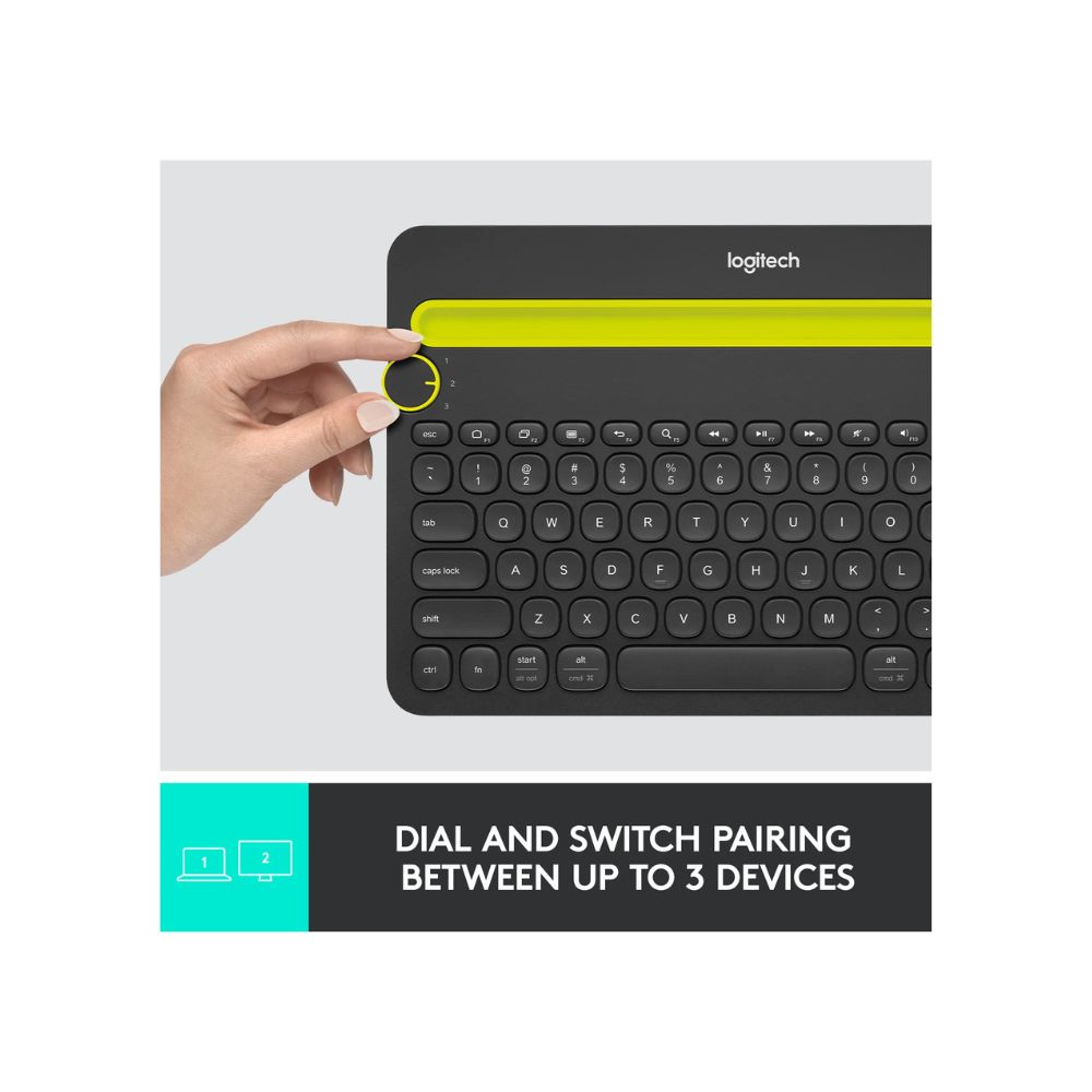 Logitech K480 Wireless Multi-Device Keyboard for Windows, Apple iOS android or Chrome, Tablet- Black