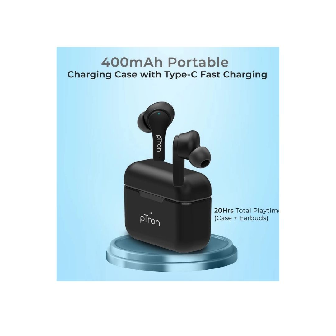 PTron Bassbuds Tango ENC Bluetooth 5.1 Wireless Headphone(Black)