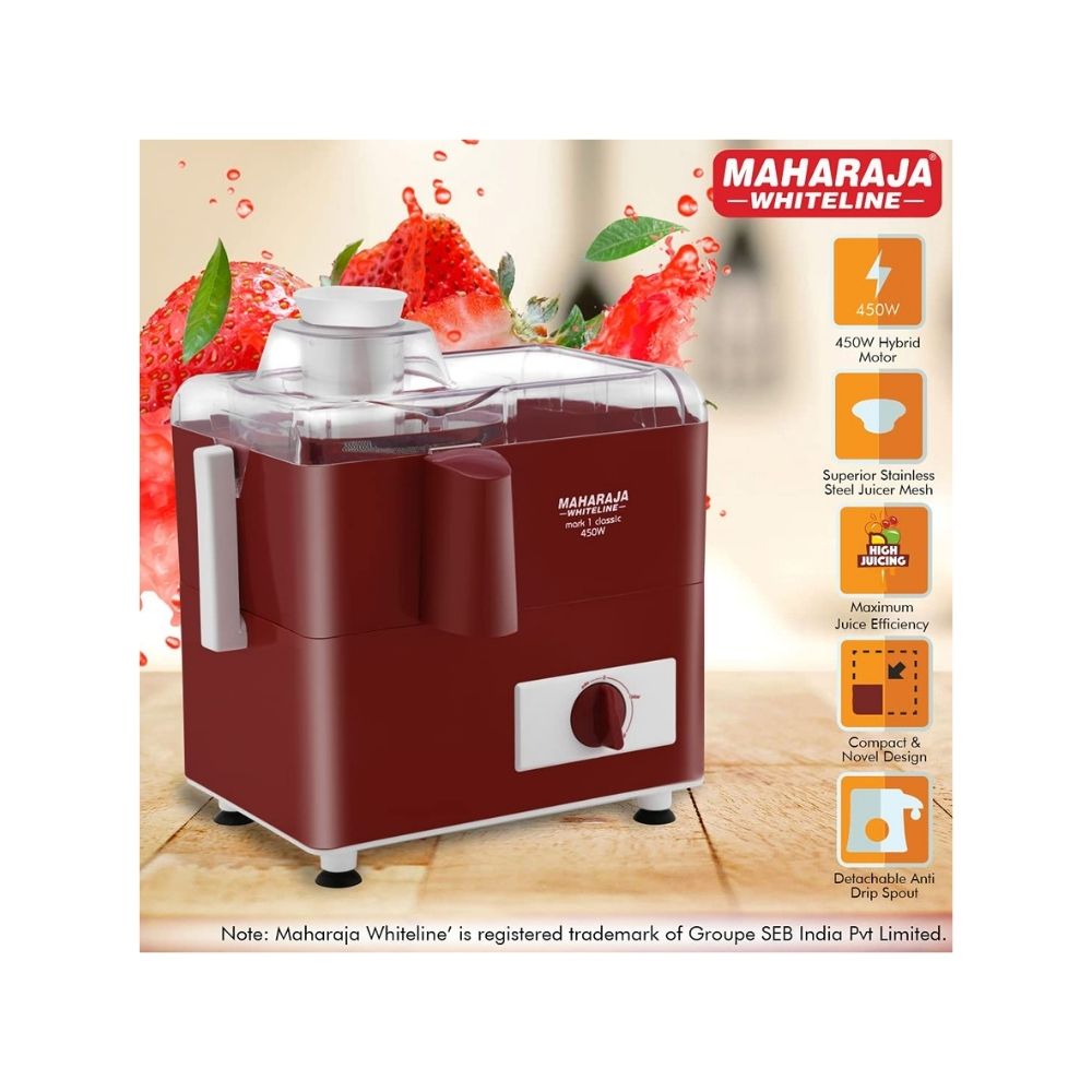 Maharaja Whiteline Mark1 Classic / JE-106 450 W Juicer (1 Jar, Red, White)