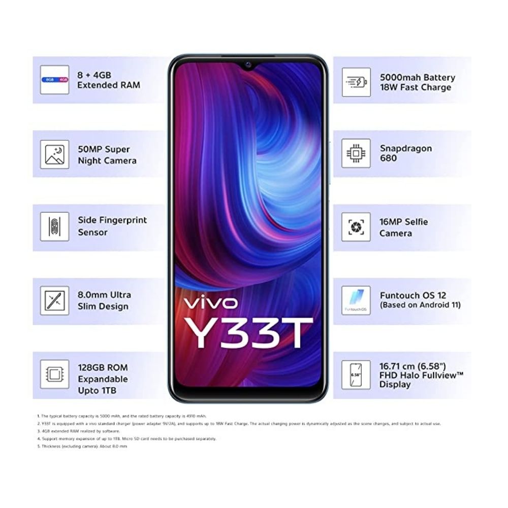 Vivo Y33T (Mirror Black, 8GB RAM, 128GB ROM)