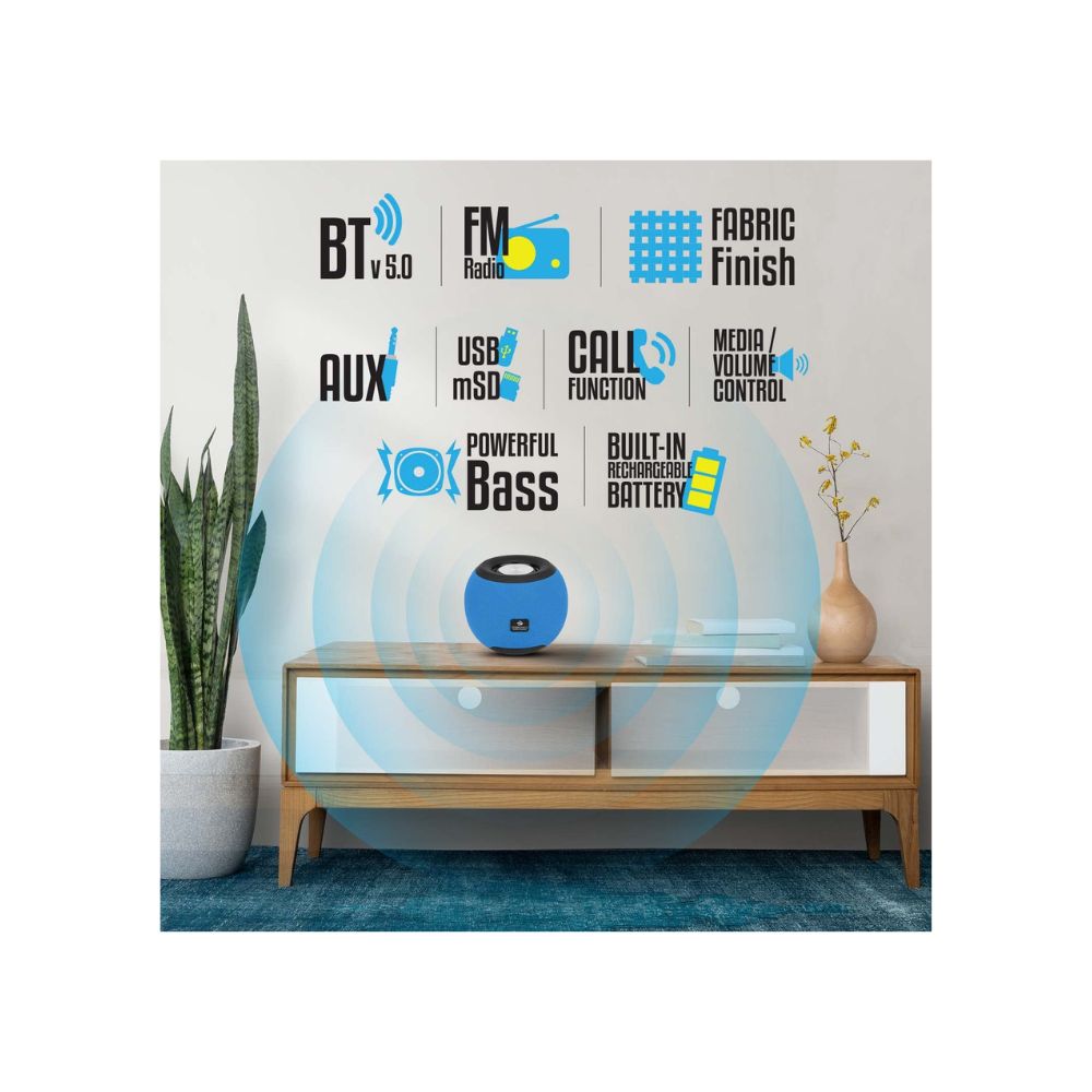 ZEBRONICS Zeb-Bellow 40 Wireless Bluetooth v5.0 Fabric Finish 8W Portable Speaker (Blue)