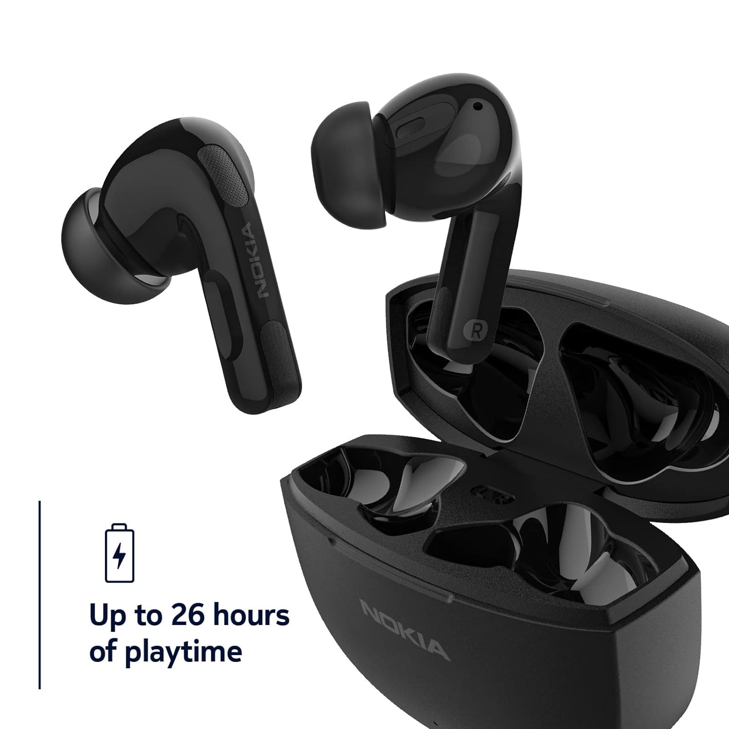 Nokia Go Earbuds+ True Wireless Earbuds TWS-201 (Black) - Portable Bluetooth 5.0 in-Ear Headphones with Touch Control - Comfortable Fit, Voice Assistant-Enabled, 26 Hours Use with Charging Case