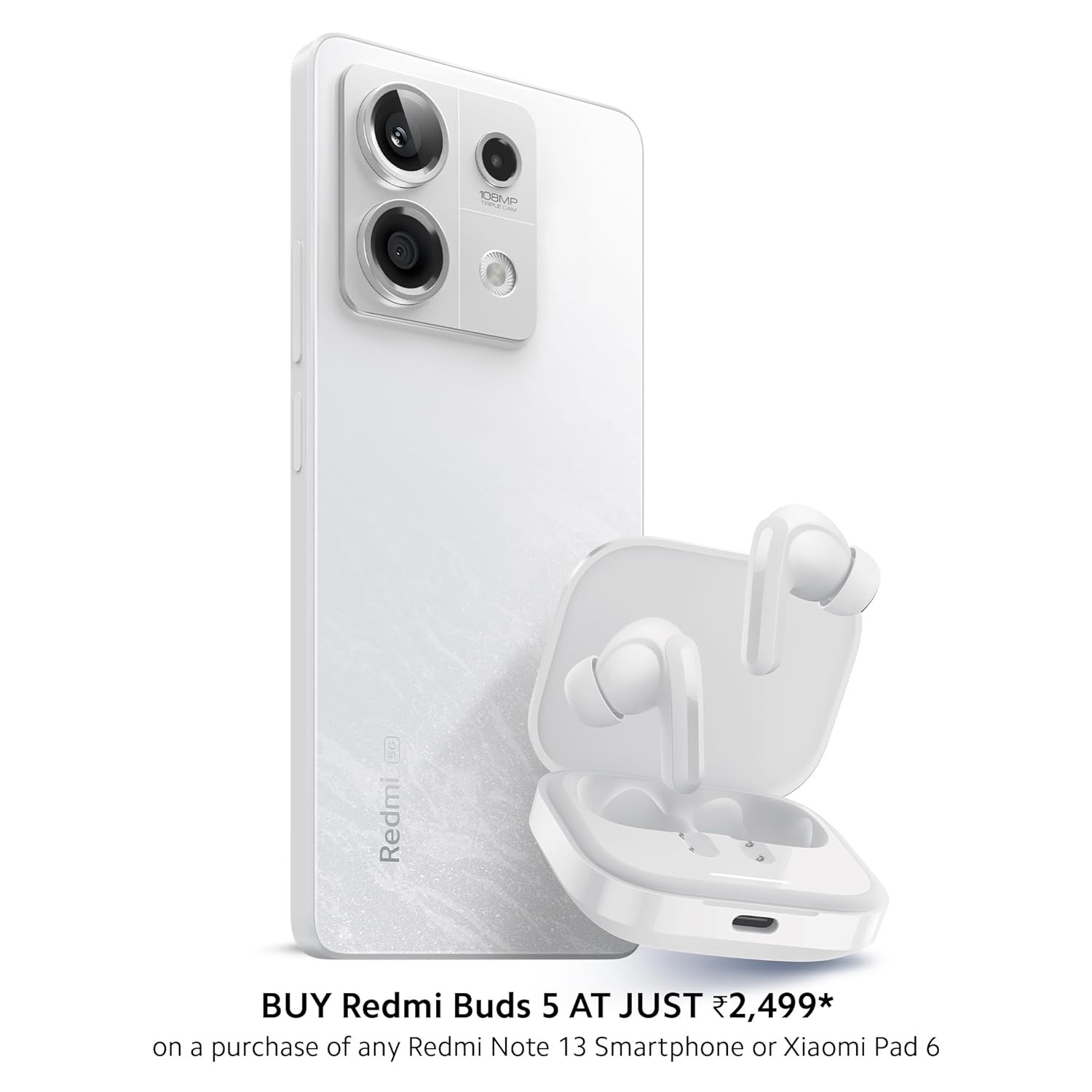 Redmi Note 13 5G (Arctic White, 6GB RAM, 128GB Storage) | MTK Dimensity 6080 5G | 7.6mm, Slimmest Note Ever