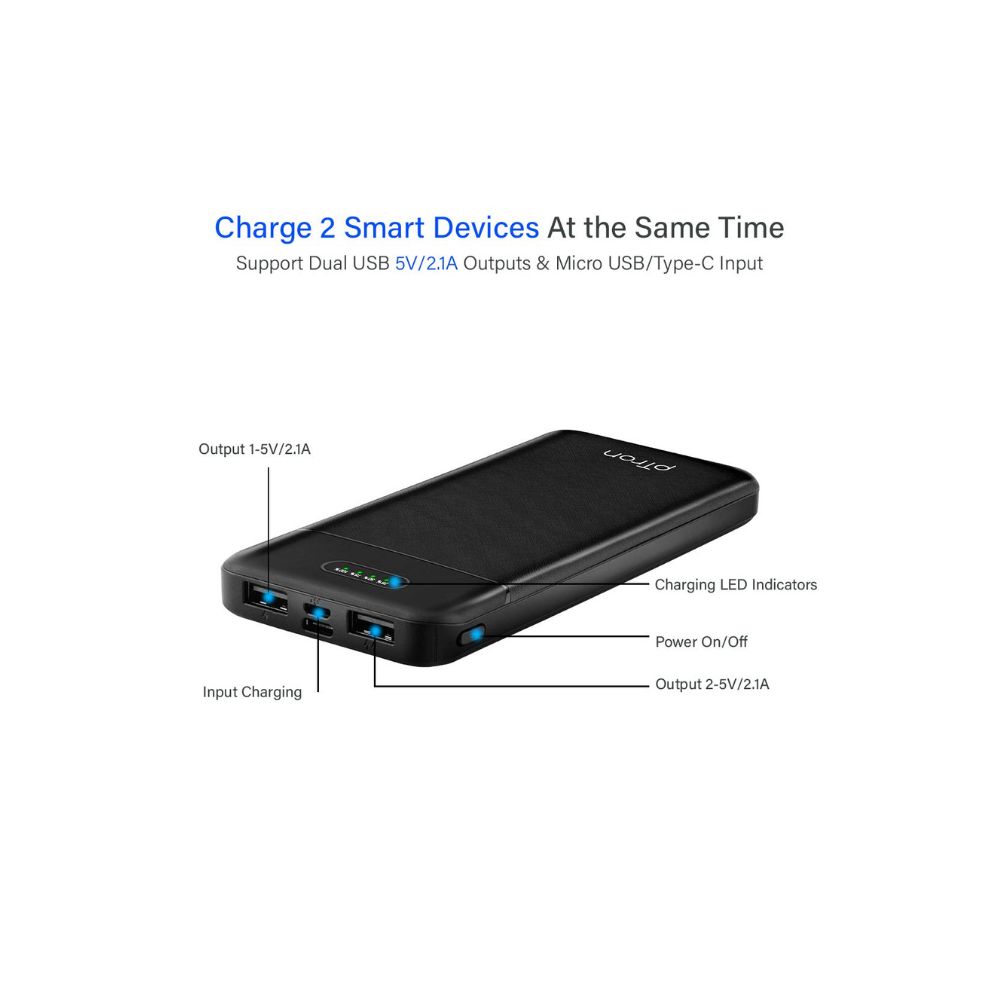 PTron 10000 mAh Lithium Polymer Power Bank Dynamo Lite with 10 Watt Fast Charging, Black