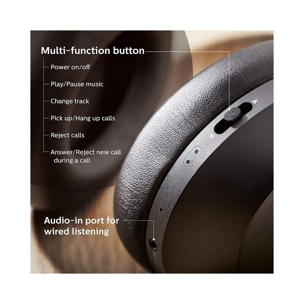 Philips Audio TAPH805BK Bluetooth Wireless Over Ear Headphones with Mic (Black)