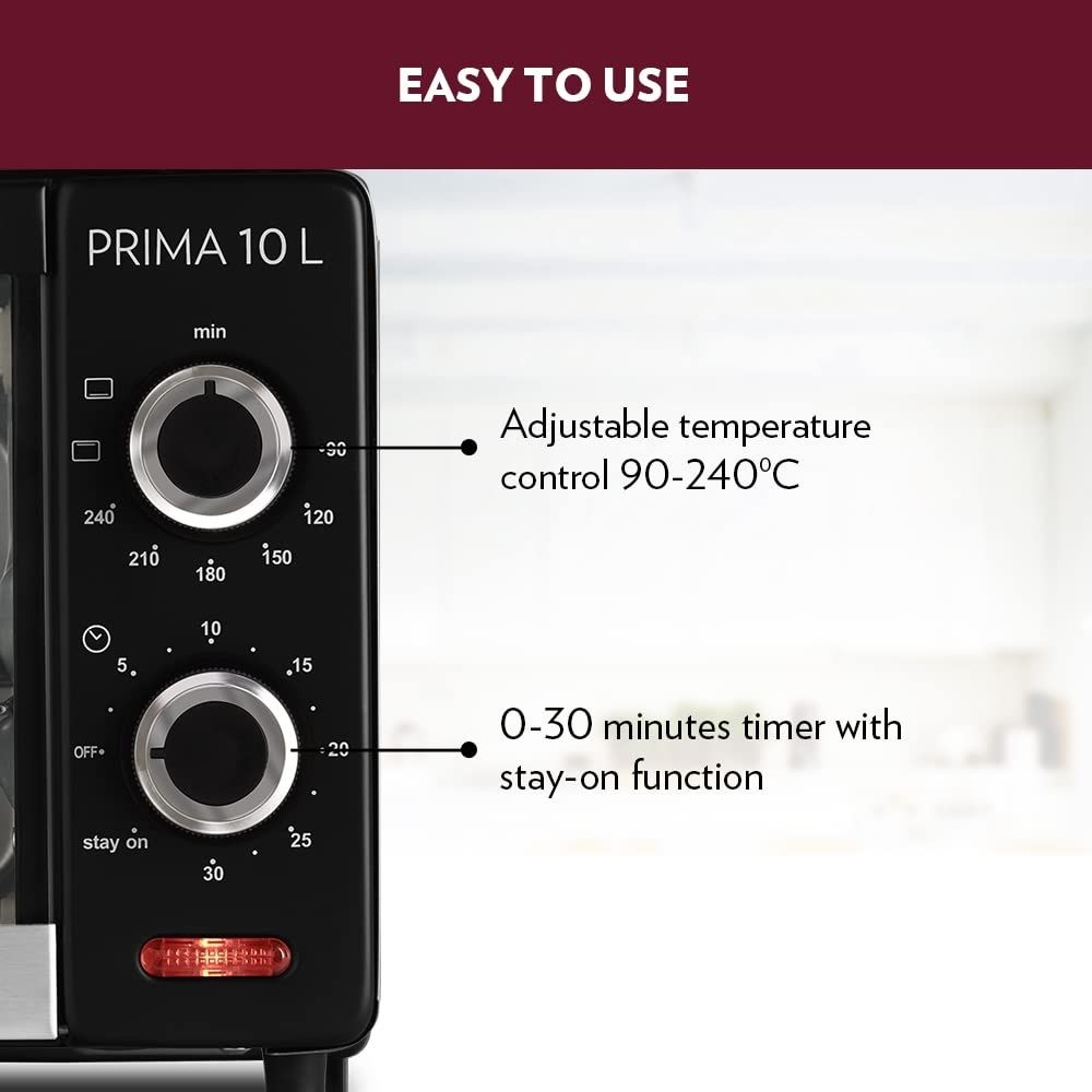 Borosil Prima 10 L Oven Toaster  Griller 3 Cooking Modes Stay-on Function Black