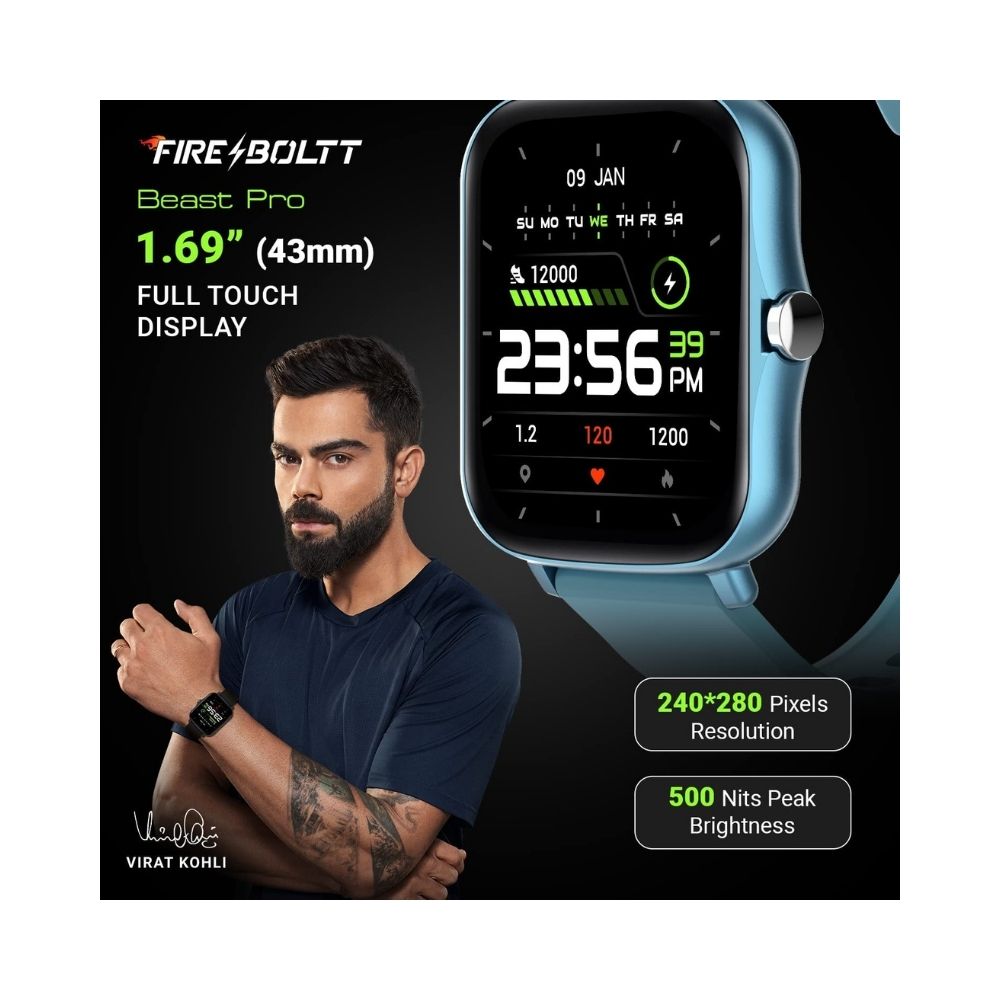Fire-Boltt Beast Pro Bluetooth Calling 1.69” with Voice Assistance, Spo2 Monitoring,  Smartwatch (BSW016)