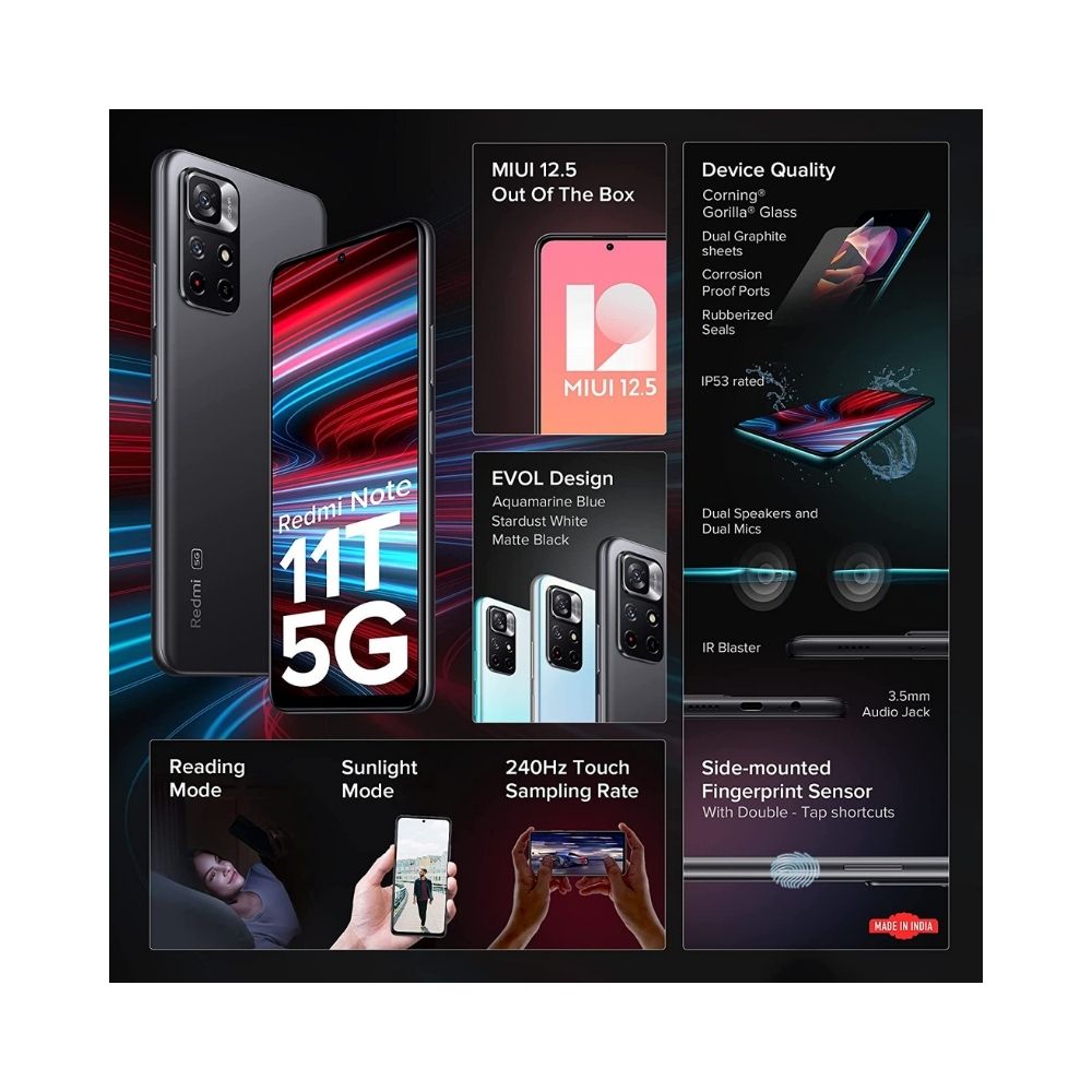 Redmi Note 11T 5G (Matte Black 6GB RAM 128GB ROM)