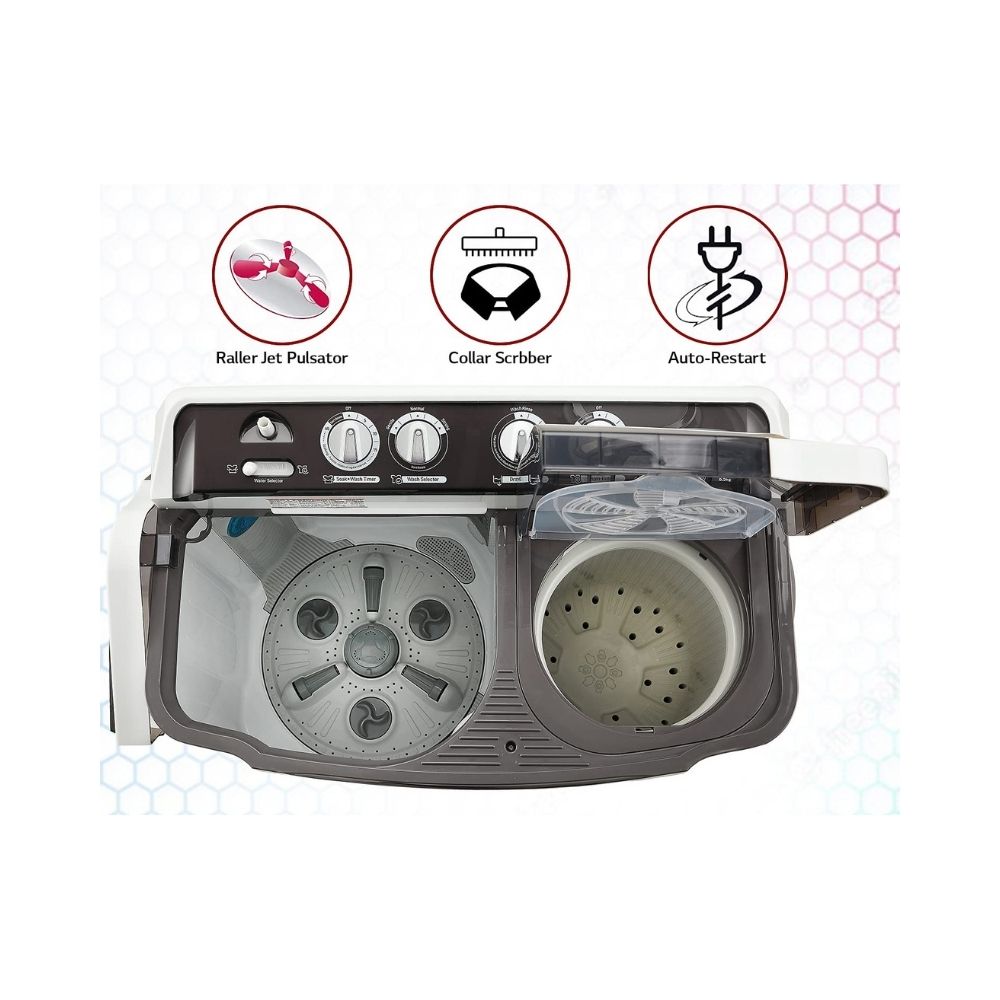 LG 8.5 Kg 5 Star Semi-Automatic Top Loading Washing Machine (P8535SGMZ, Dark Gray, Roller Jet Pulsator), Large
