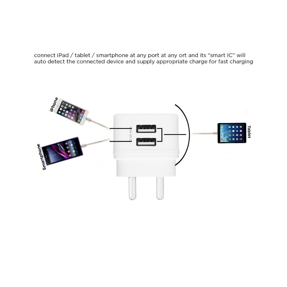 Stuffcool Wall Charger, Mars 2.4A 5V Universal Dual USB Charger Power Adapter - White