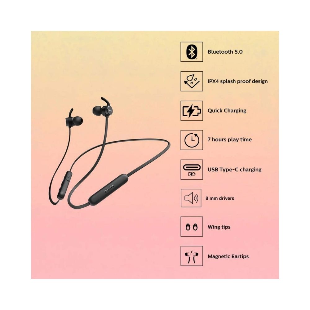 Philips Audio TAE1205BK/00 Bluetooth Wireless in Ear Earphones with Mic (Black)