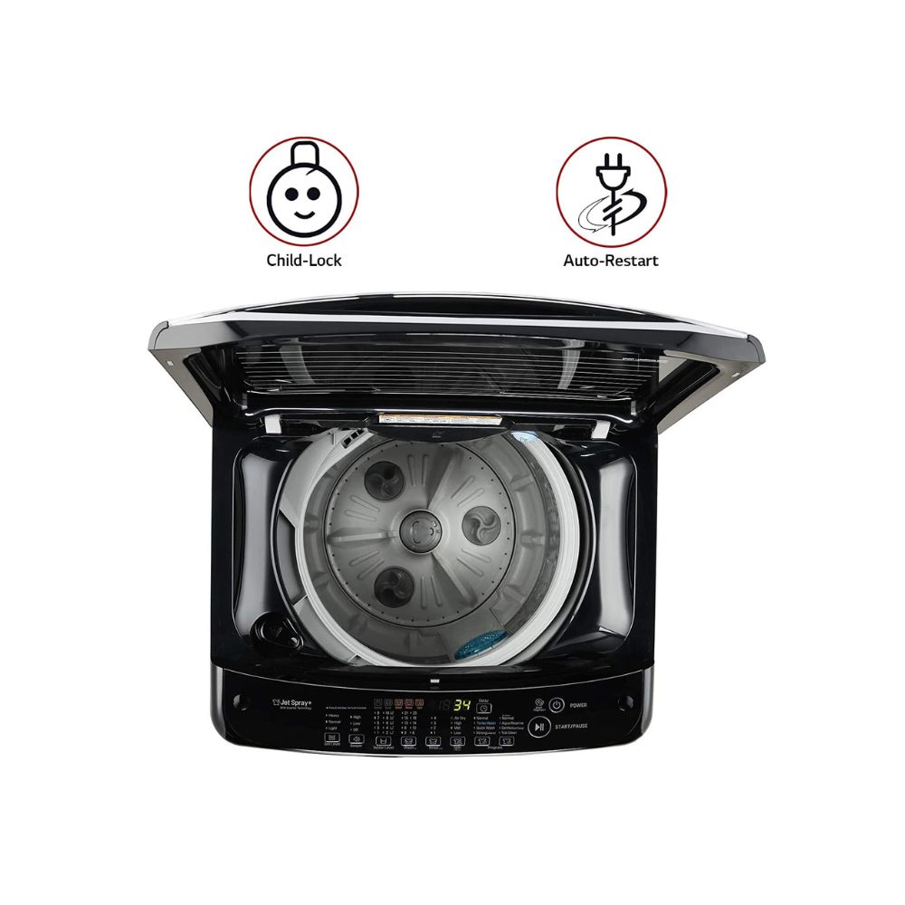 LG 8.0 Kg Inverter Fully-Automatic Top Loading Washing Machine (T80SJBK1Z, Black Knight)