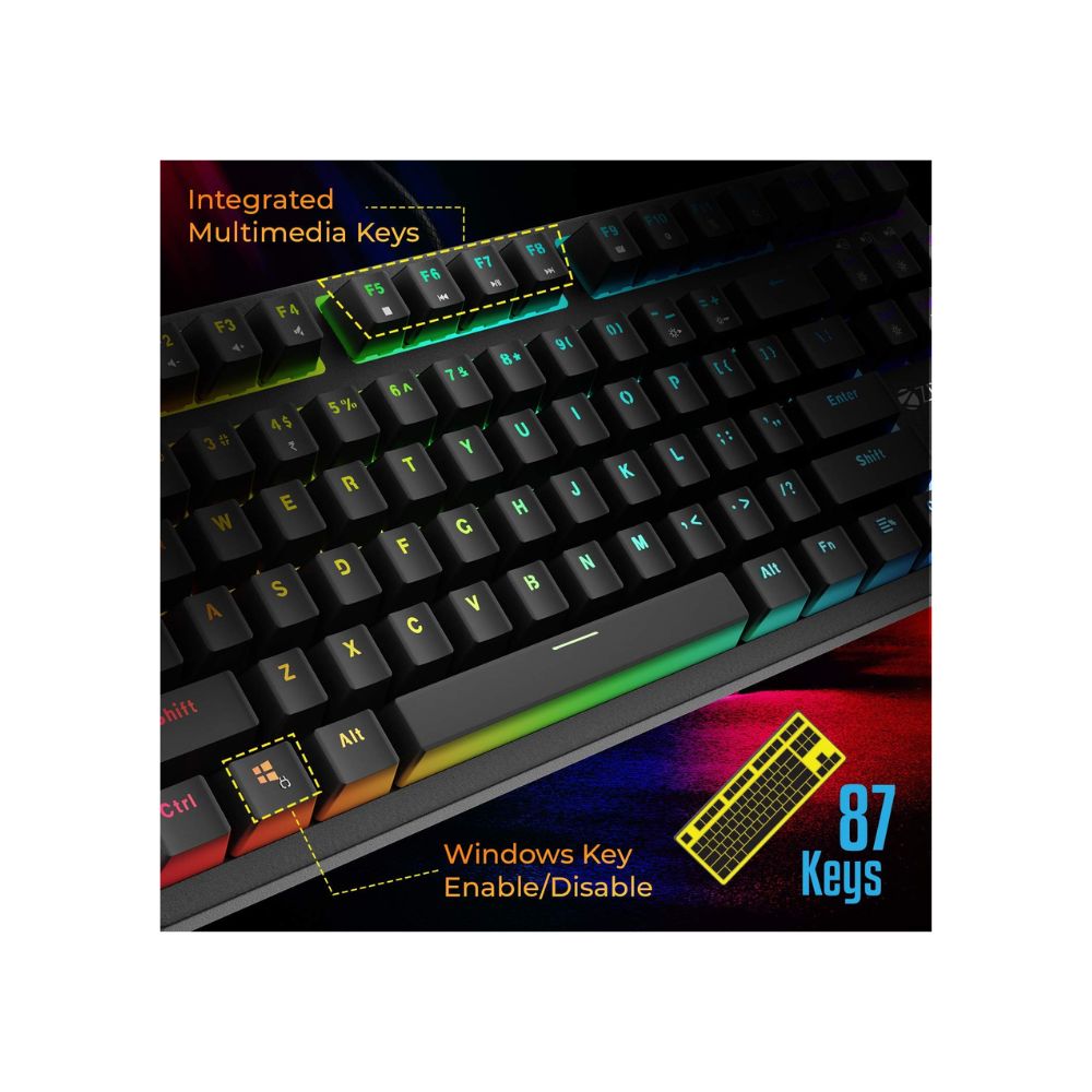 Zebronics Zeb-MAX V2 Premium Mechanical TKL  Keyboard with 87 Tactile Switch Keys, 18 RGB LED Modes
