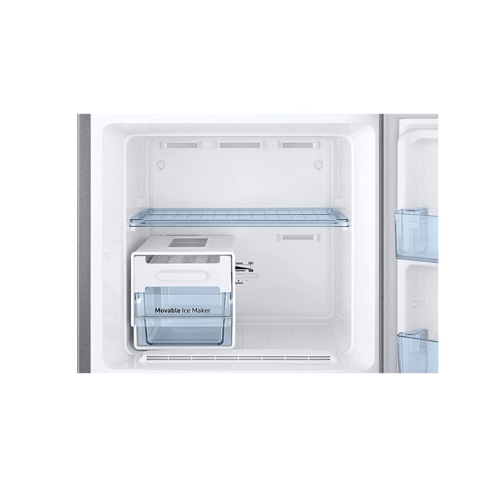 Samsung 253 L 2 Star Inverter Frost-Free Double Door Refrigerator (RT28T3122S9/HL, Refined Inox(Matt Doi Metal), Base Stand with Drawer))