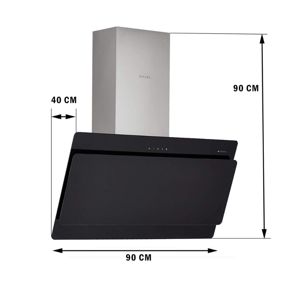 Faber 90 cm 1095 m³/hr angular Kitchen Chimney (HOOD COCKTAIL 3D T2S2 BK TC LTW 90, Cassette Filter, Touch Control, Black)