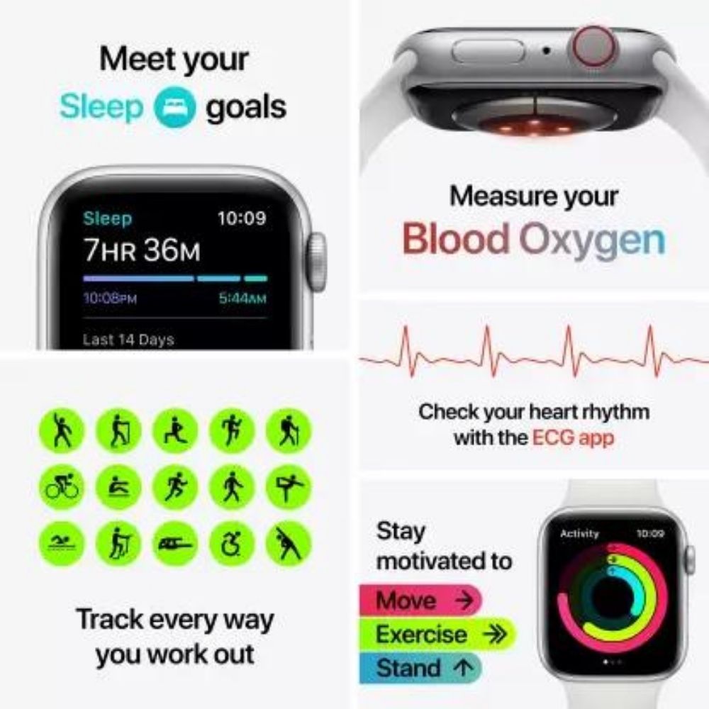 APPLE Watch Series 6 GPS + Cellular M09D3HN/A 44 mm Silver Stainless Steel Case with White Sport Band  (White Strap, Regular)