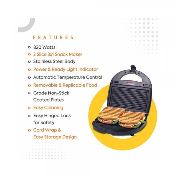 Khaitan Avaante Ka-532 (820 Watt) 3x1 Snack Maker (Sandwich, Grill Sandwich & Waffle Plates)