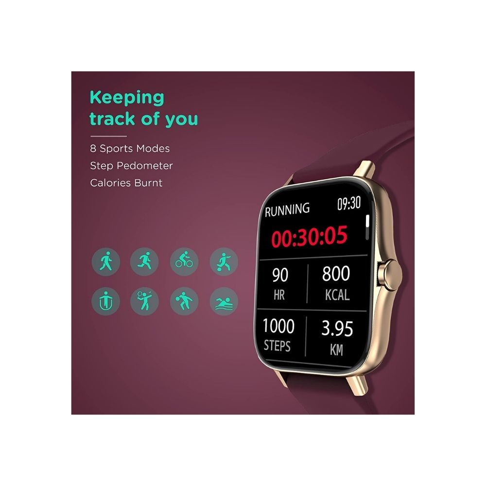 Pebble Cosmos, Bluetooth Calling smartwatch 1.7' HD Screen with SPO2(Burgundy)