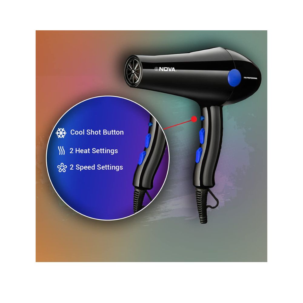 Nova NHP 8216 1800 Watts Proffesional Hair Dryer for Women (Blue)