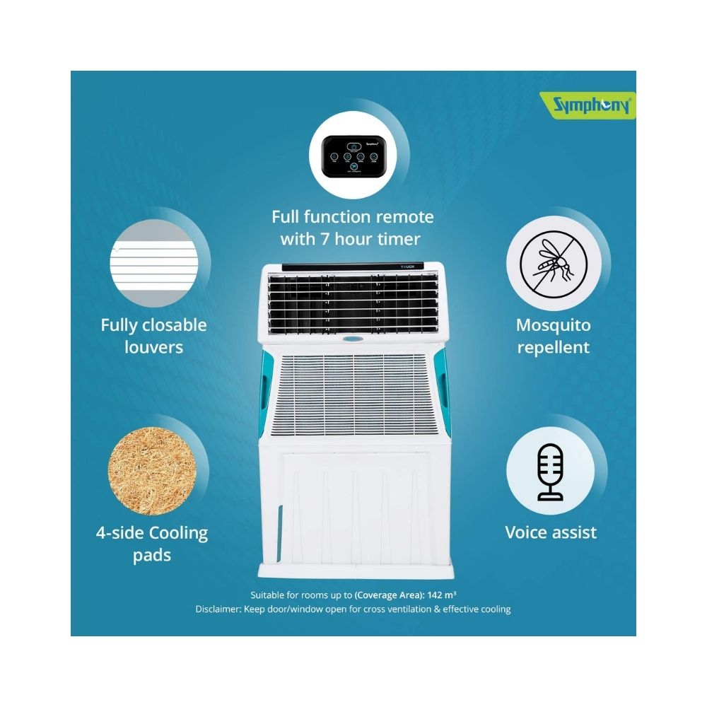 Symphony 110 L Room/Personal Air Cooler  (White, Touch 110)