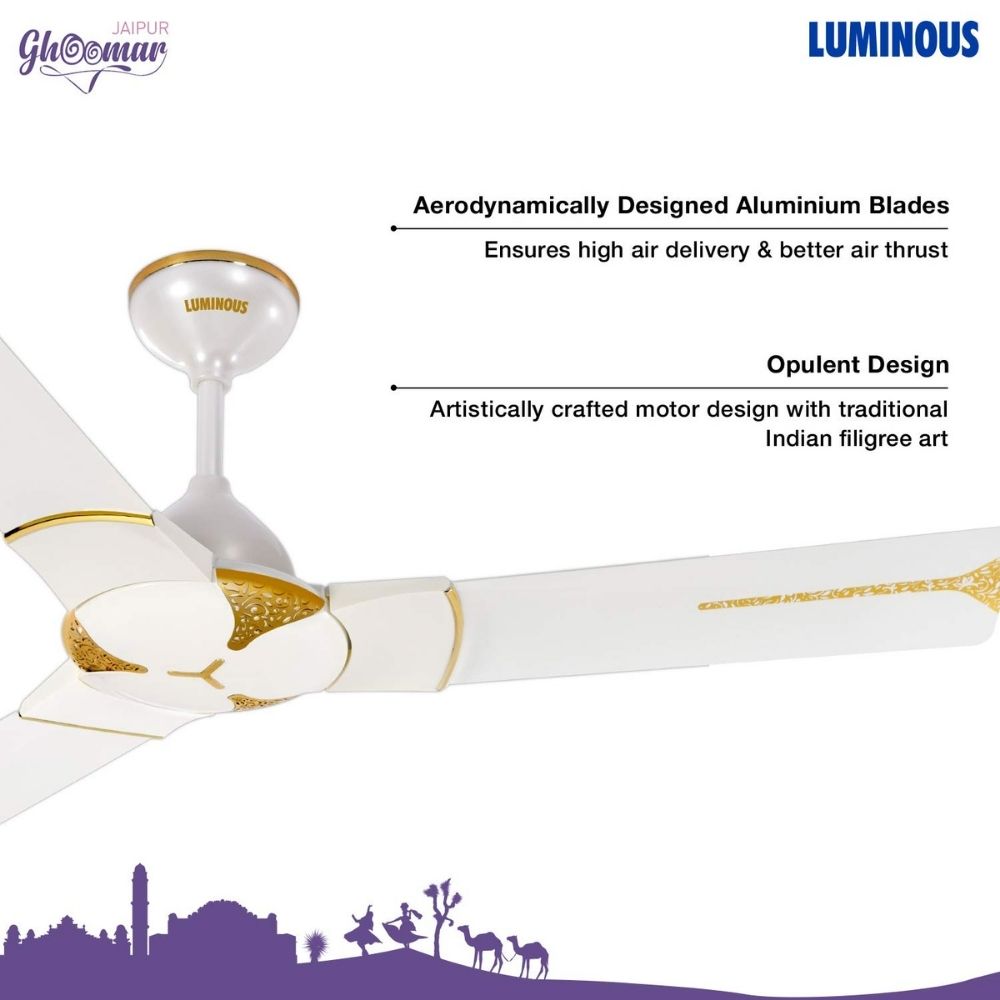Luminous Jaipur Ghoomar 1200mm Ceiling Fan (Makrana White)