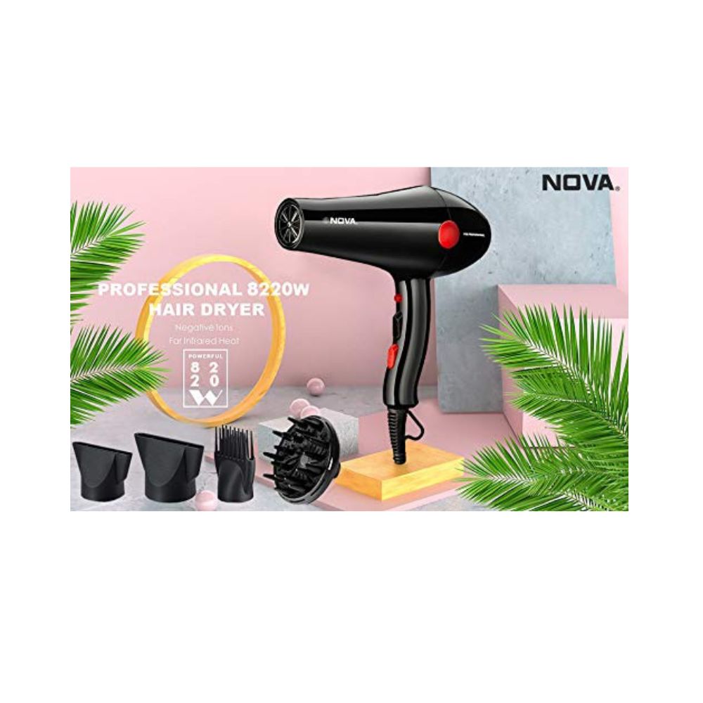 Nova NHP 8220 1800 Watts Professional Hair Dryer for Women (Black)