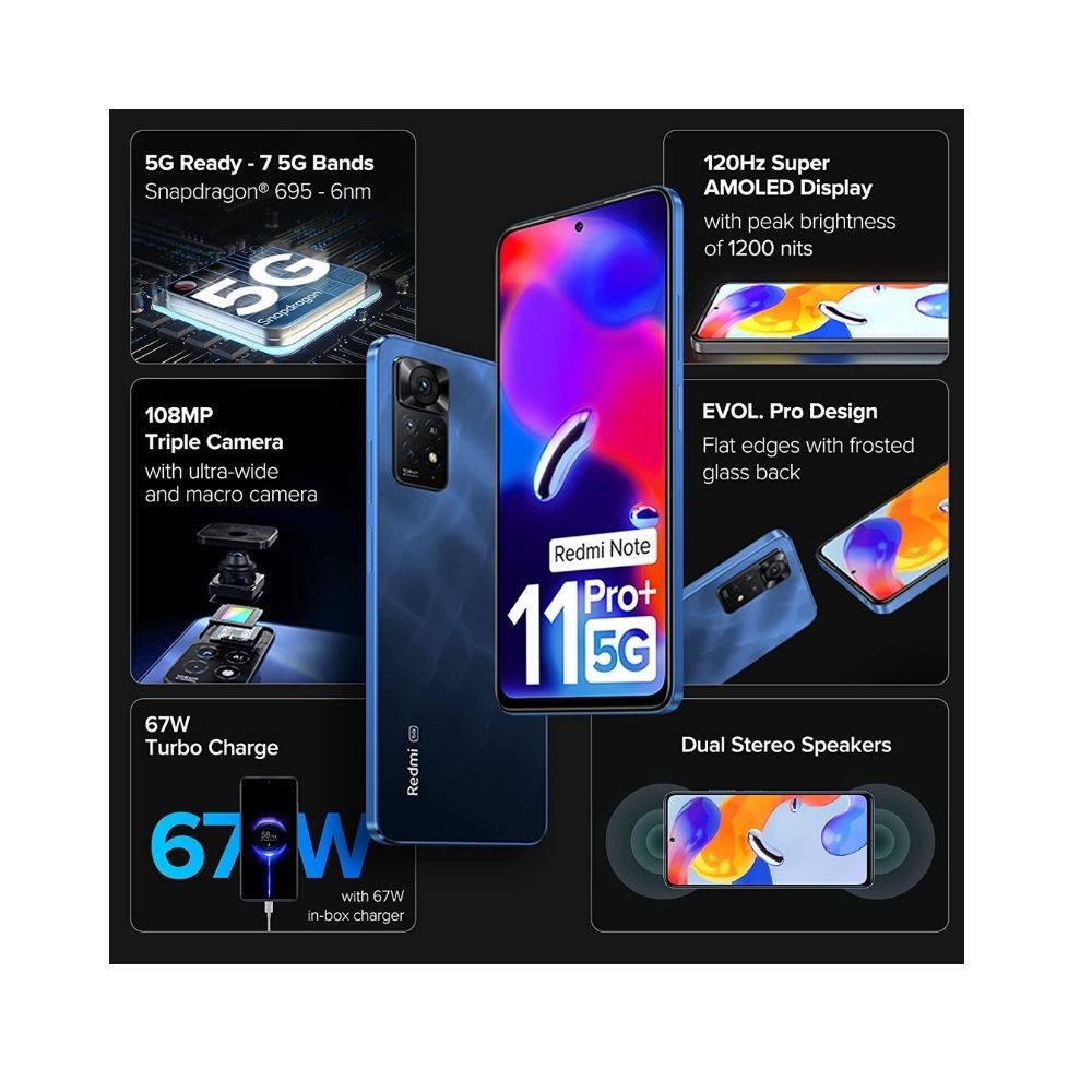 Redmi Note 11 Pro + 5G (Mirage Blue, 6GB RAM, 128GB Storage)