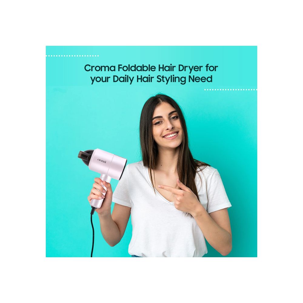 Croma 1100W Foldable Hair Dryer, 3 Heat Settings (Hot/Cool/Warm) with Cool Shot button (CRAH4055, Pink)