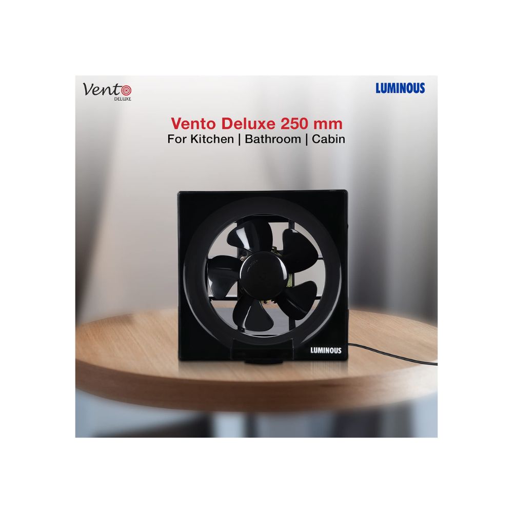 Luminous Vento Deluxe 250 mm Exhaust Fan for Kitchen (Cut-out Size - Sq 293 x 293 mm, Black)